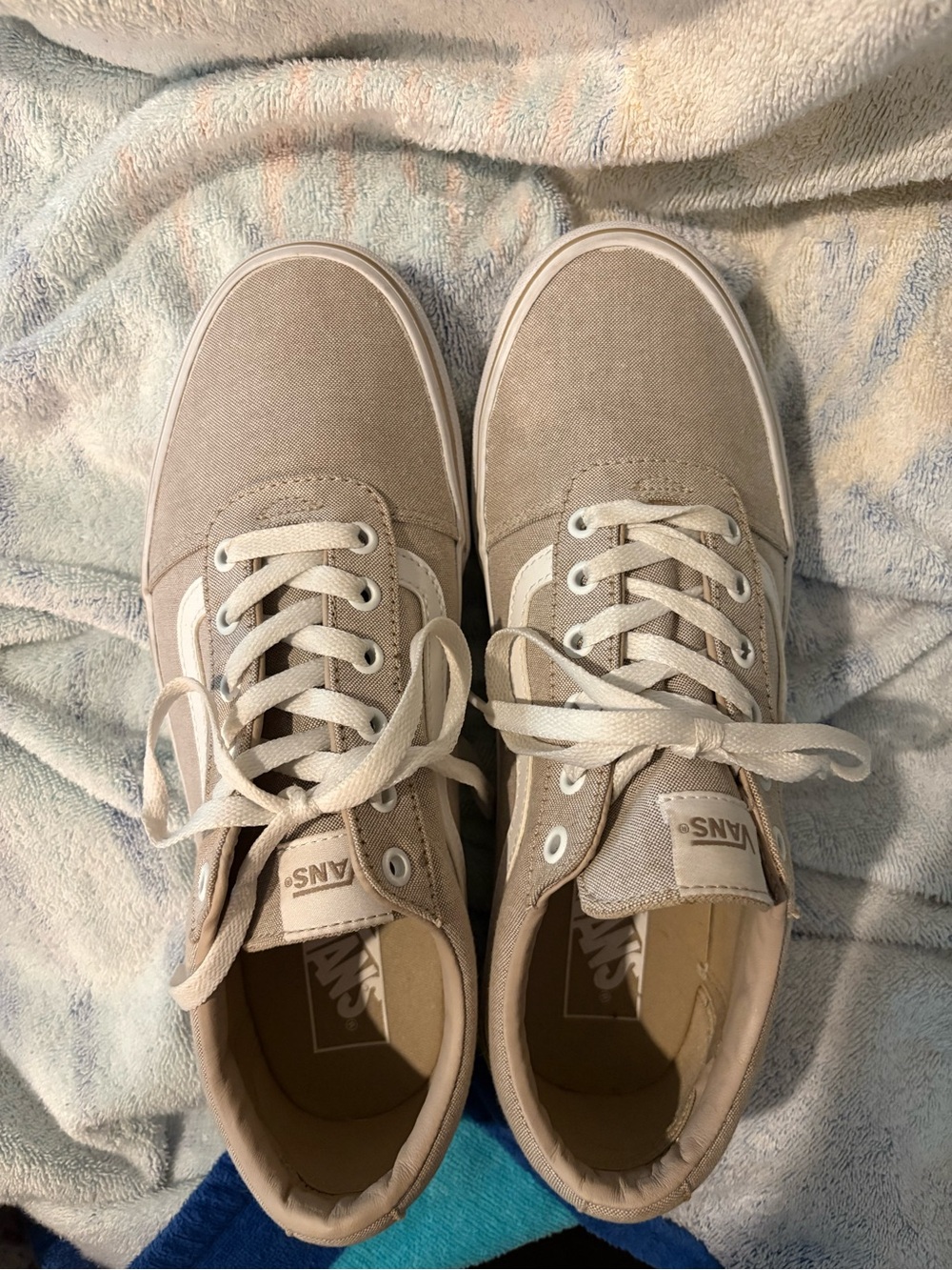 Vans Women’s Low-Top Canvas Sneakers in Taupe with White Accent - Picture 4 of 6